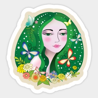 green haired woman Sticker